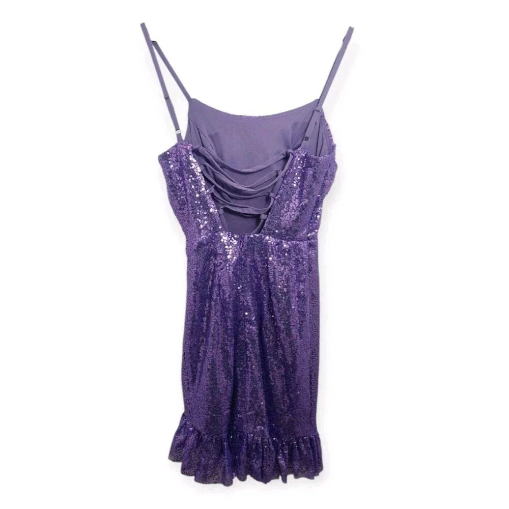 Pomuyoo Junior's Size XS Purple Sequin Dress Party Prom Wedding Homecoming